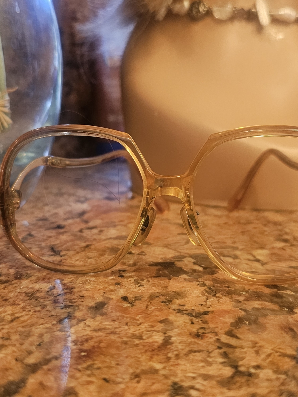 Vintage Clear Amber Oversized Square eye Glass Frame Only No Lense Small Length